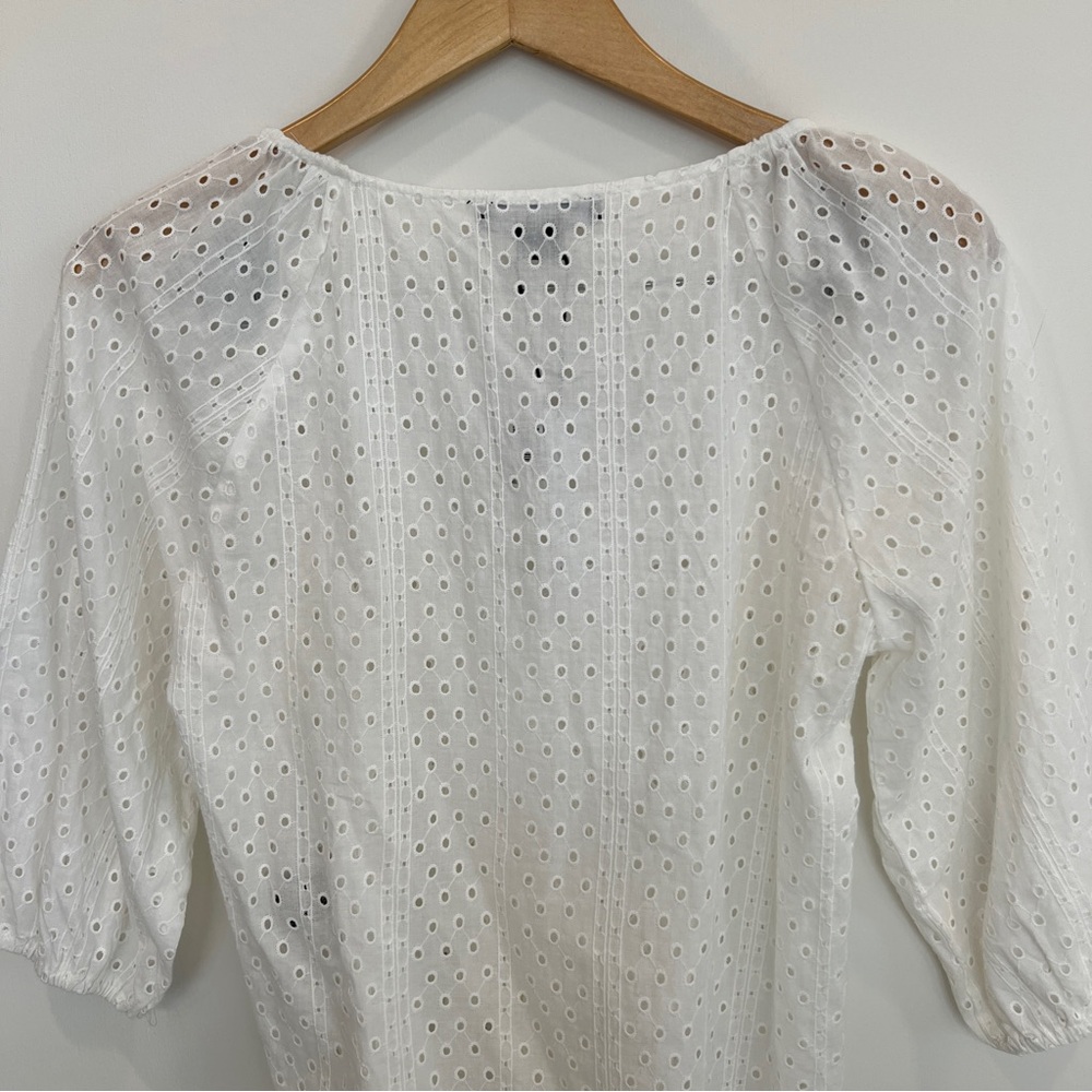 ❤️💙💛 Sanctuary White V Neck Eyelet Ruched Top Blouse Shirt - Picture 6 of 9